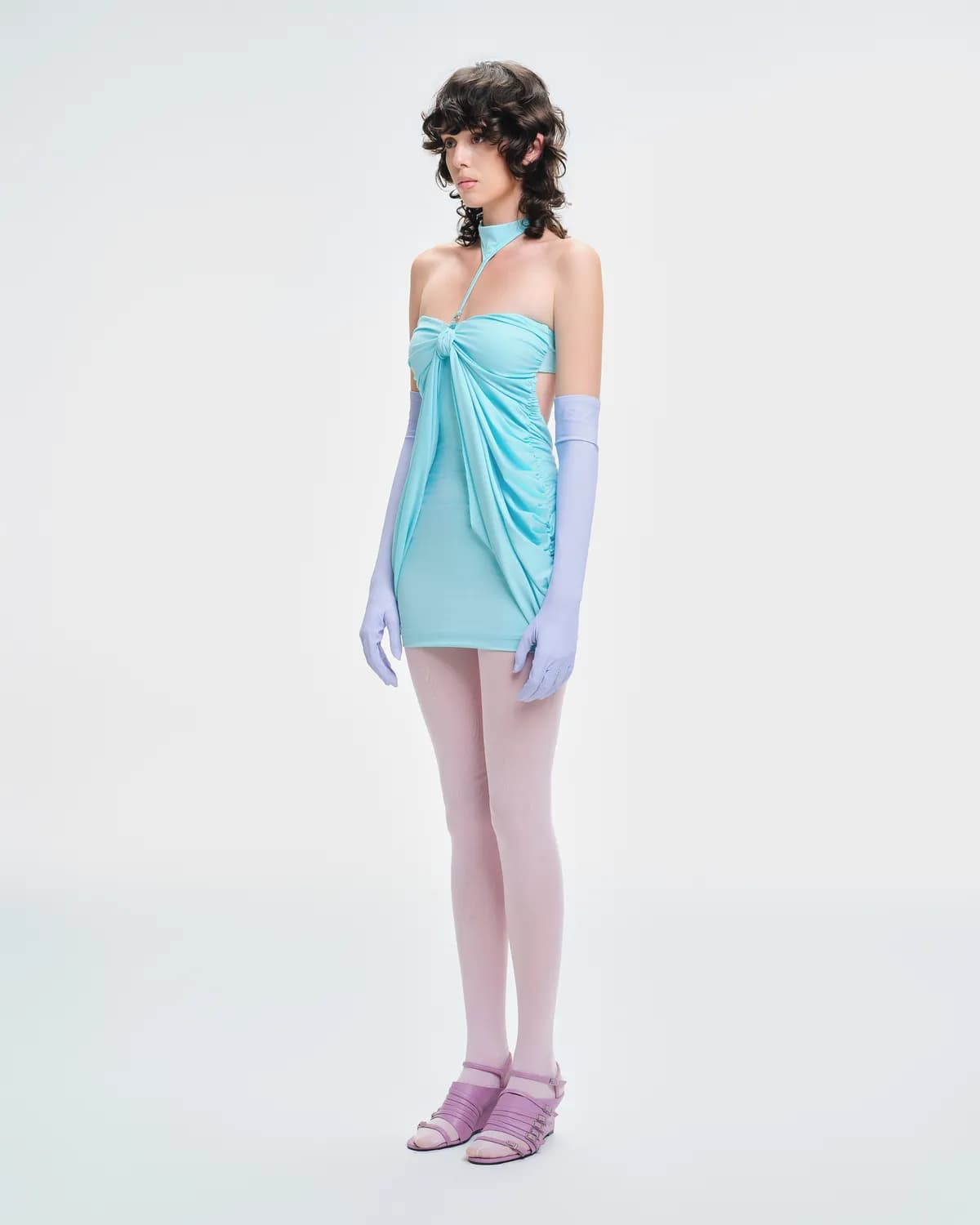 Duck-Neck Draped Knot - 4-Way Stretch Mini Dress - Tiffany Blue - hover