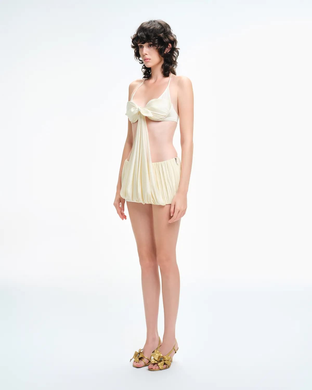 Mori Cut-Out Draped Stretch Jersey Bubble Mini Dress - Pastel Yellow - hover