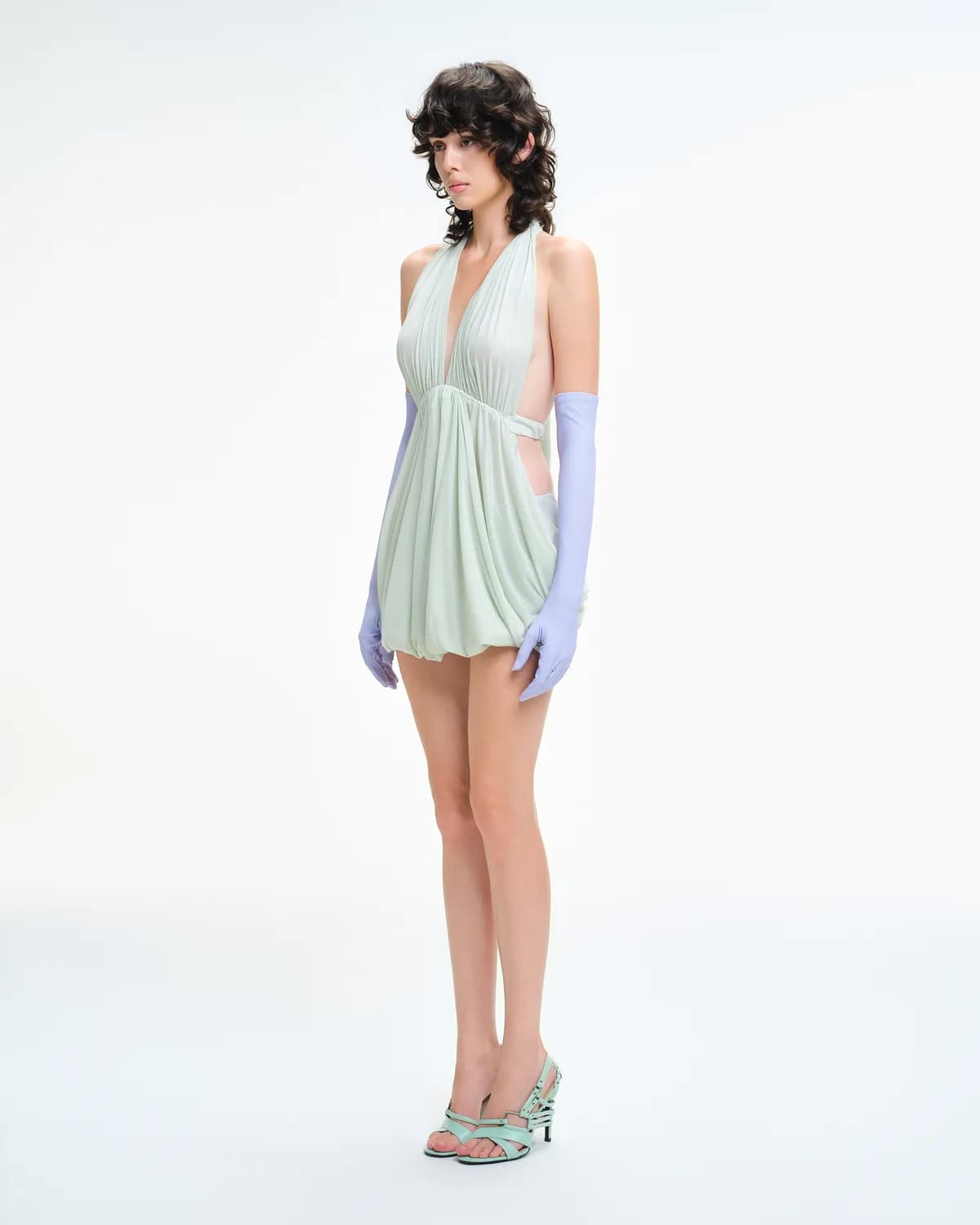 Jora Halter Bubble Jersey Mini Dress - Mist Blue - hover